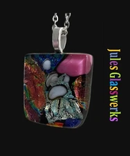 Hand Crafted  Dichroic Fused Glass  Pendant Necklace W/ Chain #1251