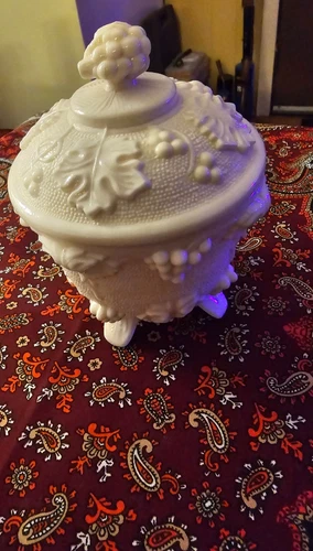 Jeannette pink milk glass lidded candy dish