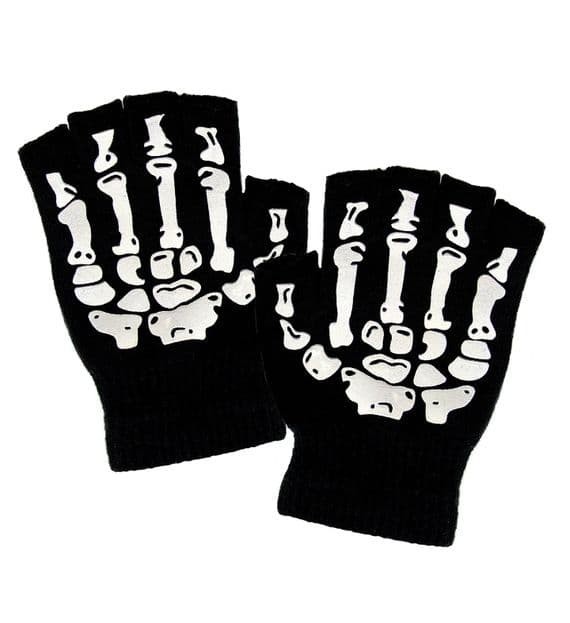 Adult Halloween Wool Fingerless Skeleton Gloves