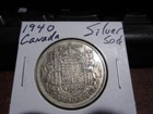 Canada 1940 - 50 Cent half dollar Canadian Coin - 80% Silver
