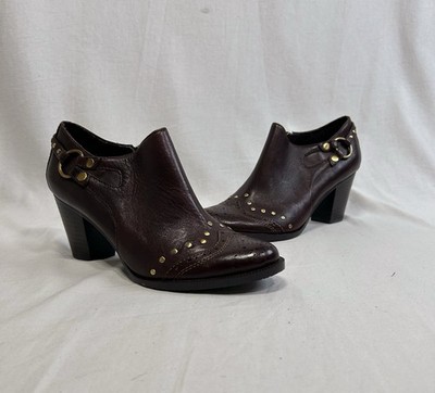 VTG Boho Y2K Western Leather Ankle Boots 7.5M Frutiger Aero Scene Grunge Chic