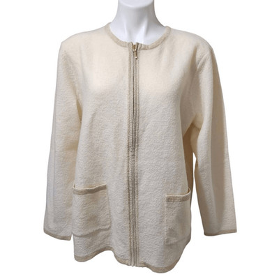 Classic Elements Woman wool full zip sweater cream shimmer gold 16-18W cardigan