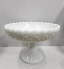 Vtg Fenton Milk Glass Daisy & Button Large Footed Compote Bowl Pedestal
