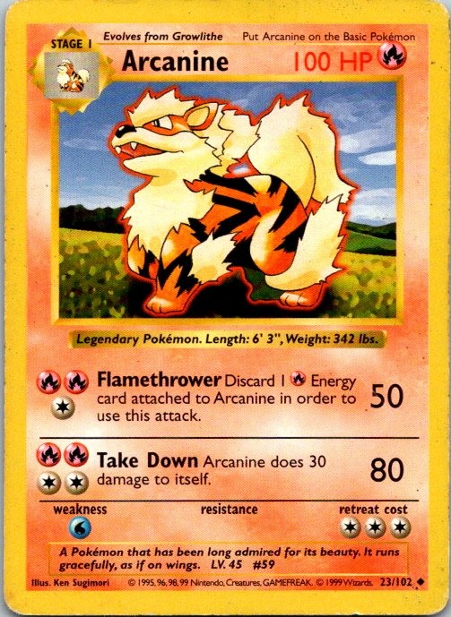 Arcanine Uncommon Base Set (Shadowless) 023/102 LP