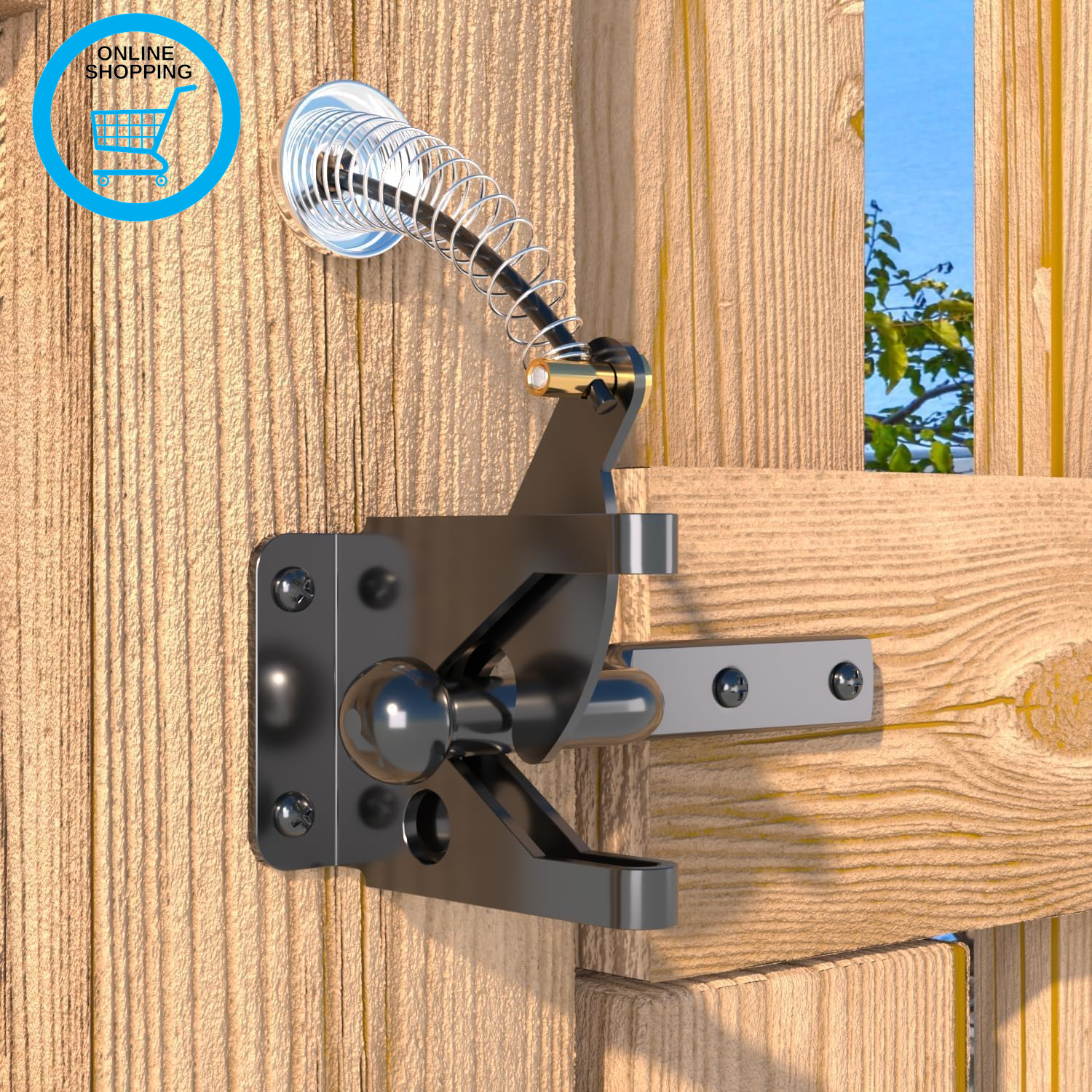 Gate Latch with Spring Cable Pull for Fence Gate - Carbon Steel - Black,Self Loc
