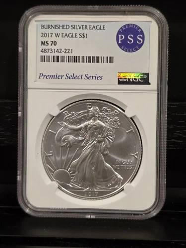 2017 W BURNISHED AMERICAN SILVER EAGLE NGC MS70 PREMIER SELECT SERIES LABEL