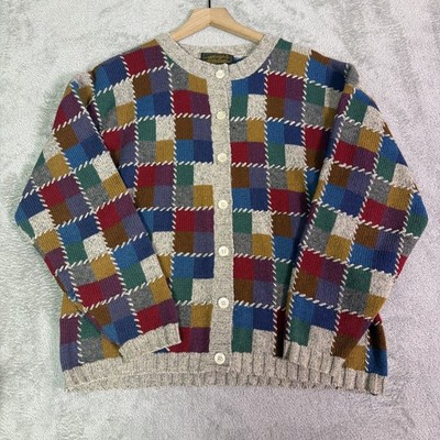 Vintage Eddie Bauer Cardigan Women's Large Patchwork Wool Blend