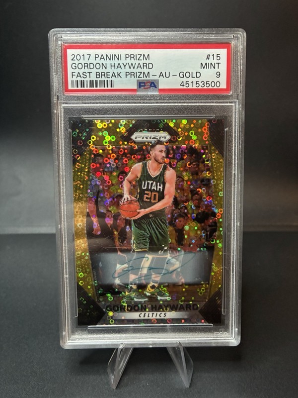 Gordon Hayward - 2017-18 Panini Prizm Fast Break Gold Prizm Auto #15 /10 PSA 9