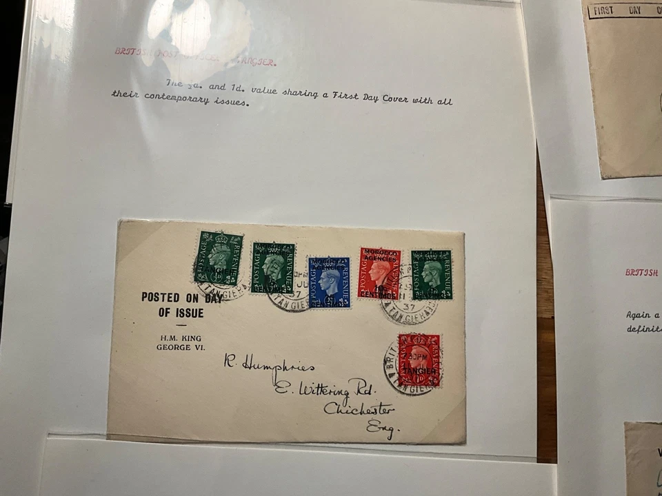 Colección de portadas de oficina de correos británica Tánger usada localmente 20 hojas lote 1 anuncio54 Foto 4 de 4