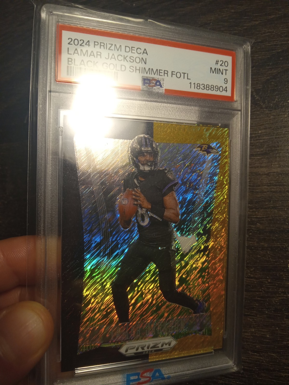 2024 Panini Prizm Deca- Lamar Jackson Gold Shimmer /8 view 2