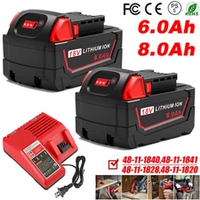 8.0Ah 6.0Ah For M18 Battery For MILWAUKEE Cordless LITHIUM-ION 48-11-1860 Tools