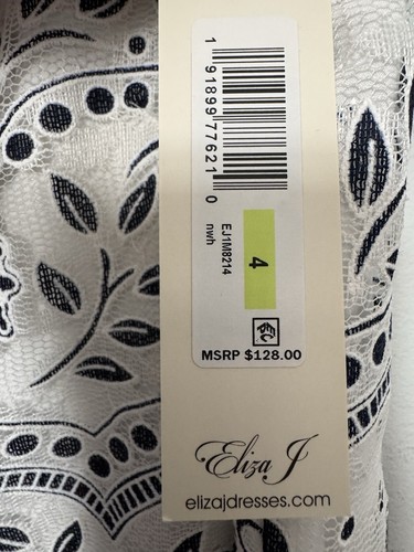 NWT Eliza J Lace Floral Navy & White Knee Dress Size 4 NEW - Picture 6 of 12