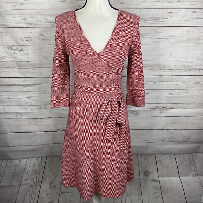 41 Hawthorn Womans Sera Dress Size Small Red White Faux Wrap Belted Stretch
