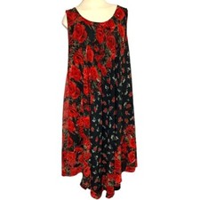 Crocus Floral Midi Dress Black Red Chiffon Free Size Asymmetrical Lagen Look 