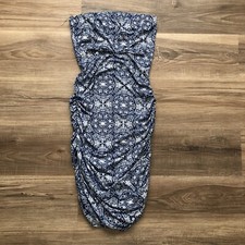 Fashion Nova Women’s Strapless Dress Small Tribal Print Blue White Boho Summer