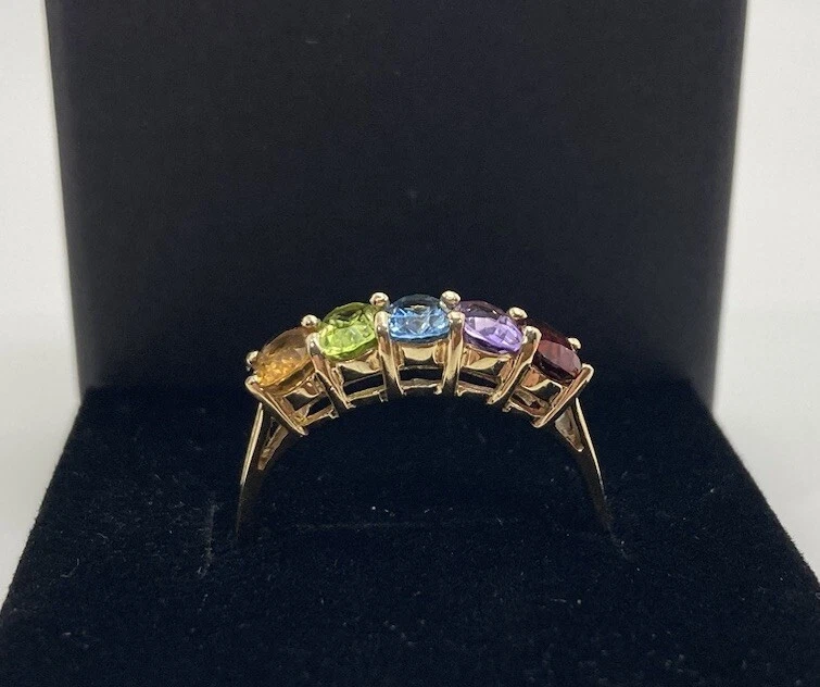 Anillo Oro 14k Coloridas Arco Iris Gemas Topacio Citrino Granate Amatista Talla 9.5 Foto 3 de 4