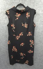 Ann Taylor Shift Dress Womens 10P Sleeveless Collared Knee Length Black Floral