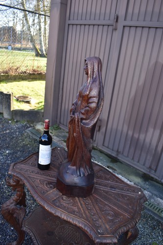 Vintage 1978 Large 26.3" Wood carved madonna statue signed religious - Bild 6 von 9