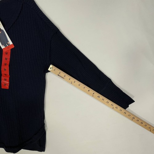 Vintage America Thermal Top Women Medium Lightweight Knit Long-Sleeve Navy Blue - Picture 12 of 12