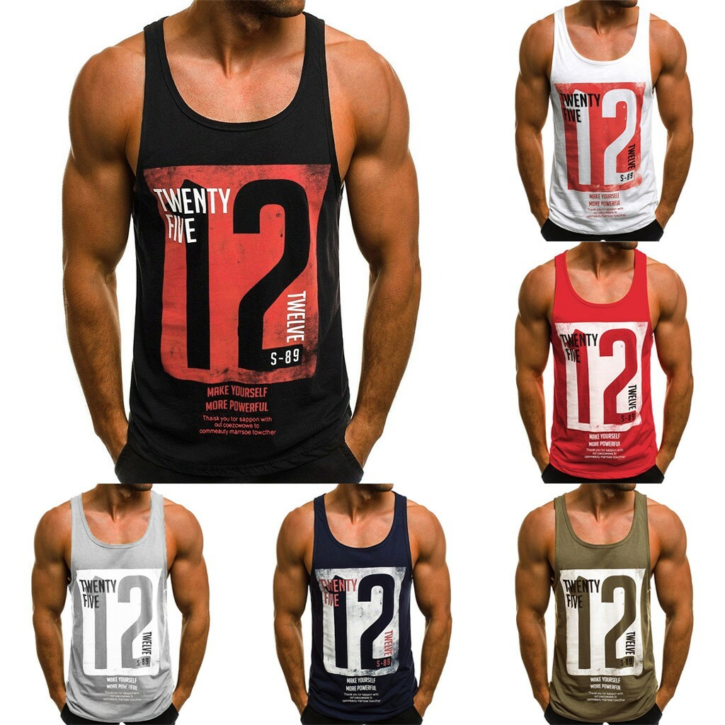 Mens Vest Top Sports Gym Active Wear Tank Top T shirt Training Summer