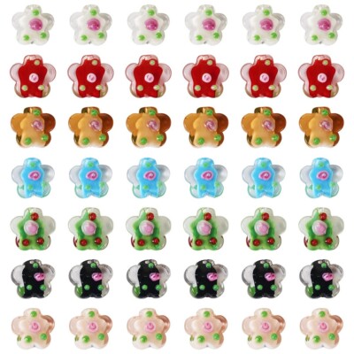 42Pcs 7 Colors Plum Blossom Handmade Bumpy Lampwork Beads DIY Crafts 13.5~14.5mm
