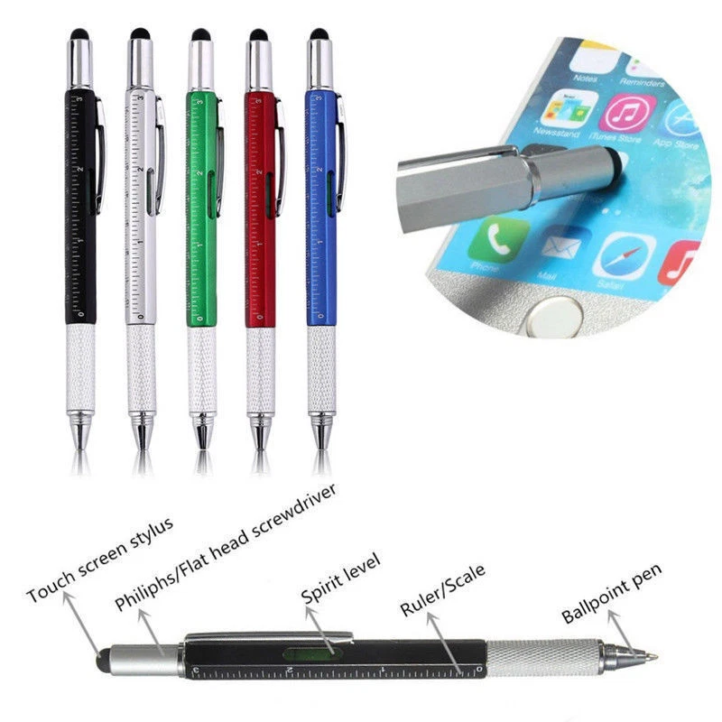 Multi Function Touch Screen Stylus Pen with Spirit Level Ruler Screwdrivers Tool Foto 2 de 4