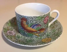 2 Vintage The Haldon Group 1983 Parakeet Cup Saucer Set 2 1/8” Rare