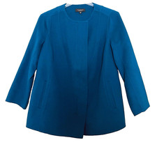 Talbots Teal Blue Boiled Wool Zip Blazer Jacket 12W Petite XP Business Casual