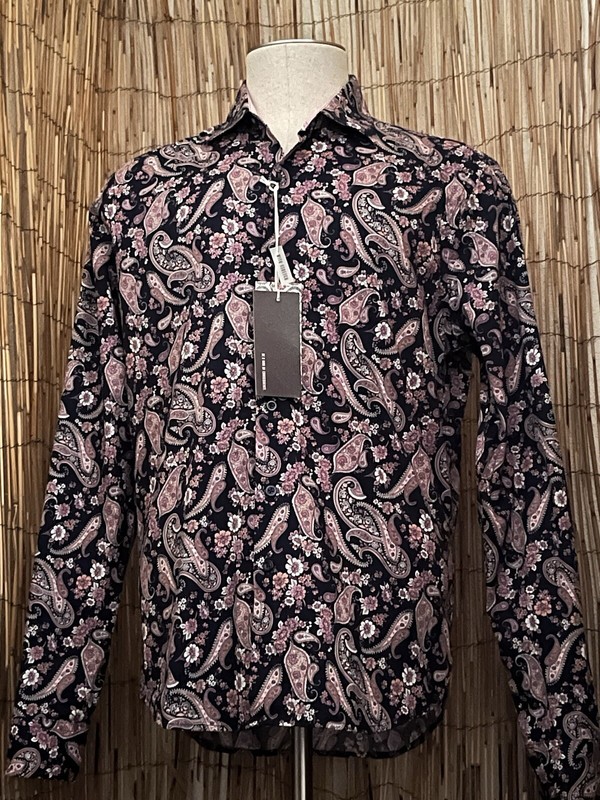 Consequence Mens LS Button Up Euro Style Shirt-Medium-Slim Fit-NWT-Cotton Blend