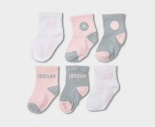 Toddler Nike Air Jordan Socks 6 Pair 3C - 7C Shoe Pink White Grey PJ0014 A9Y