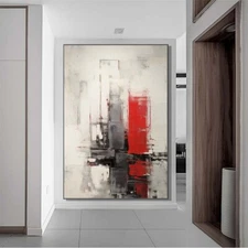 Thick Oil Knife Abstract Red Oil Painting On Canvas Hand Painted Modern Wall