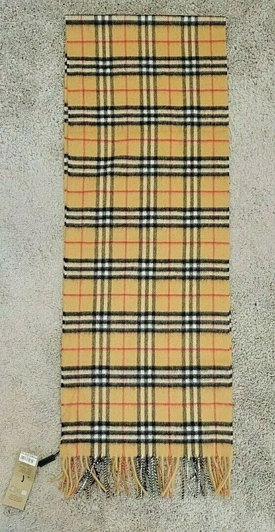 Brug af en computer følelsesmæssig forsætlig BURBERRY Antique Yellow VIntage Icon Check Cashmere Scarf w/ Fringe - NWT |  eBay