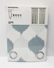 Ikea ANTENNMAL Curtains 2 Panels (1 pair) 57" x 98" Geometric White/Blue NEW