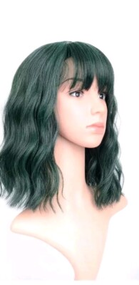 Faelbaty Fashion Wig Wavy Dark Green With Dark Blue /Light Purple Clip Ends New