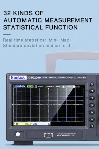 Osciloscopio digital Hantek serie DSO2000 2 canales + 1 canal 1 GSa/s 100/150 MHz 25 MHz AWG - Imagen 7 de 11