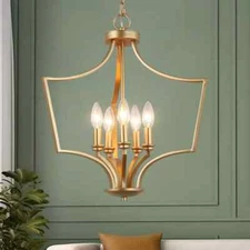 LNC Modern Gold 5-Light Chandelier Candlestick Cage for Island Dining Table