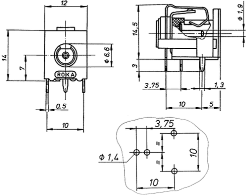 5 pz Roka 5202550 Presa di Alimentazione 1,9mm x 6,6mm con Interruttore Montaggio PCB - Foto 8 di 9