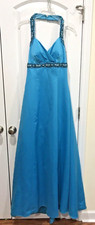 Blue City Triangle Long Beaded Halter Corset Empire Waist Ball Prom Sz 11 NWT