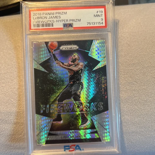 LEBRON JAMES 2018/19 PANINI FIREWORKS HYPER PRIZM R CARD #19 PSA 9 MINT