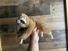 FAO Schwarz Plush Sloth 14" Lying Stuffed Soft Cuddly Toy Beans Metal Button