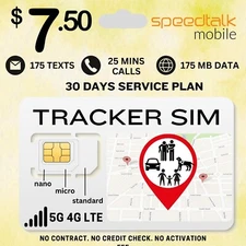 SpeedTalk SIM Card 5G 4G LTE GPS Trackers - Pet Kid Senior Car Tracking Device 