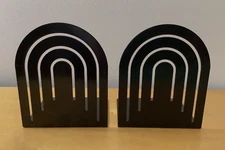 Vintage SPECTRUM DESIGNS BOOKENDS Glossy Black Metal MCM Rainbow Arch 6" Pair