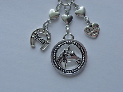 HORSE LOVE YOU HORSE SHOE GOOD LUCK KEY CHAIN PURSE CHARM BAG CLIP FOB BACKPACK