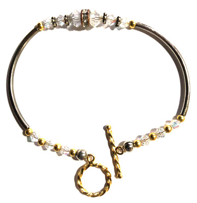 BRACELET with 3 Beaded Sections between 2 Metal Sections - 7  - FAST SHIPPING