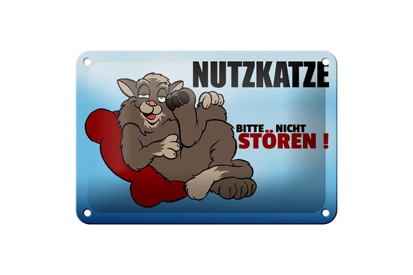 Blechschild Spruch 18X12Cm Nutzkatze Bitte Nicht StöRen Blaues Schild-image