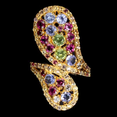 925 Sterlingsilber Ring Rund Peridot Rhodolith Saphir Tansanit Edelstein - Bild 1 von 4