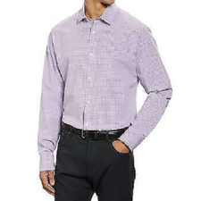 KIRKLAND MEN'S PERFORMANCE SPORT CHECK SHIRT LAVENDER/GRAY, 15-15.5 34/35 NWT