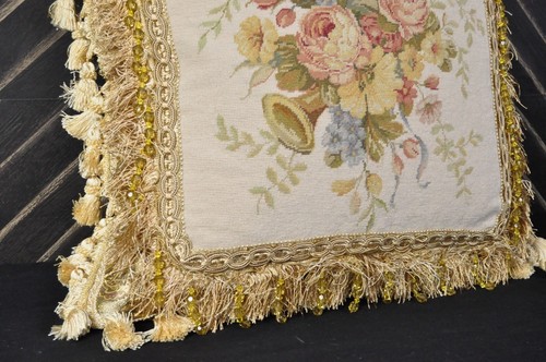 Funda de almohada de lana de punta pequeña cesta de flores con cinta azul n musical 23x23 - Imagen 3 de 12