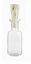 Mud Pie 12 Inch Decanter with Wooden Finial, Clear