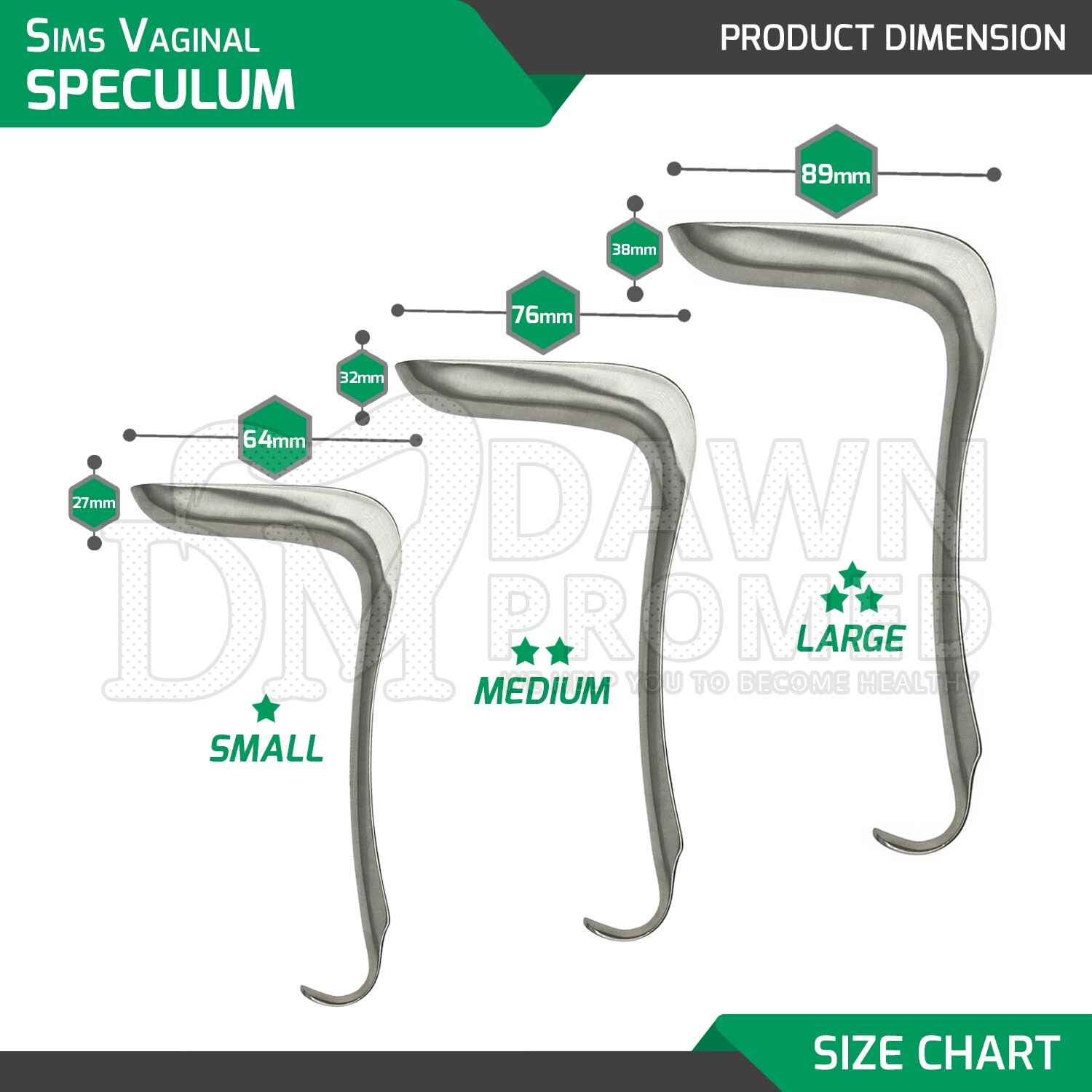 Sims Vaginal Speculum Single Ended 3 Pcs Set (S,M,L) OB/GYN Instrument ...